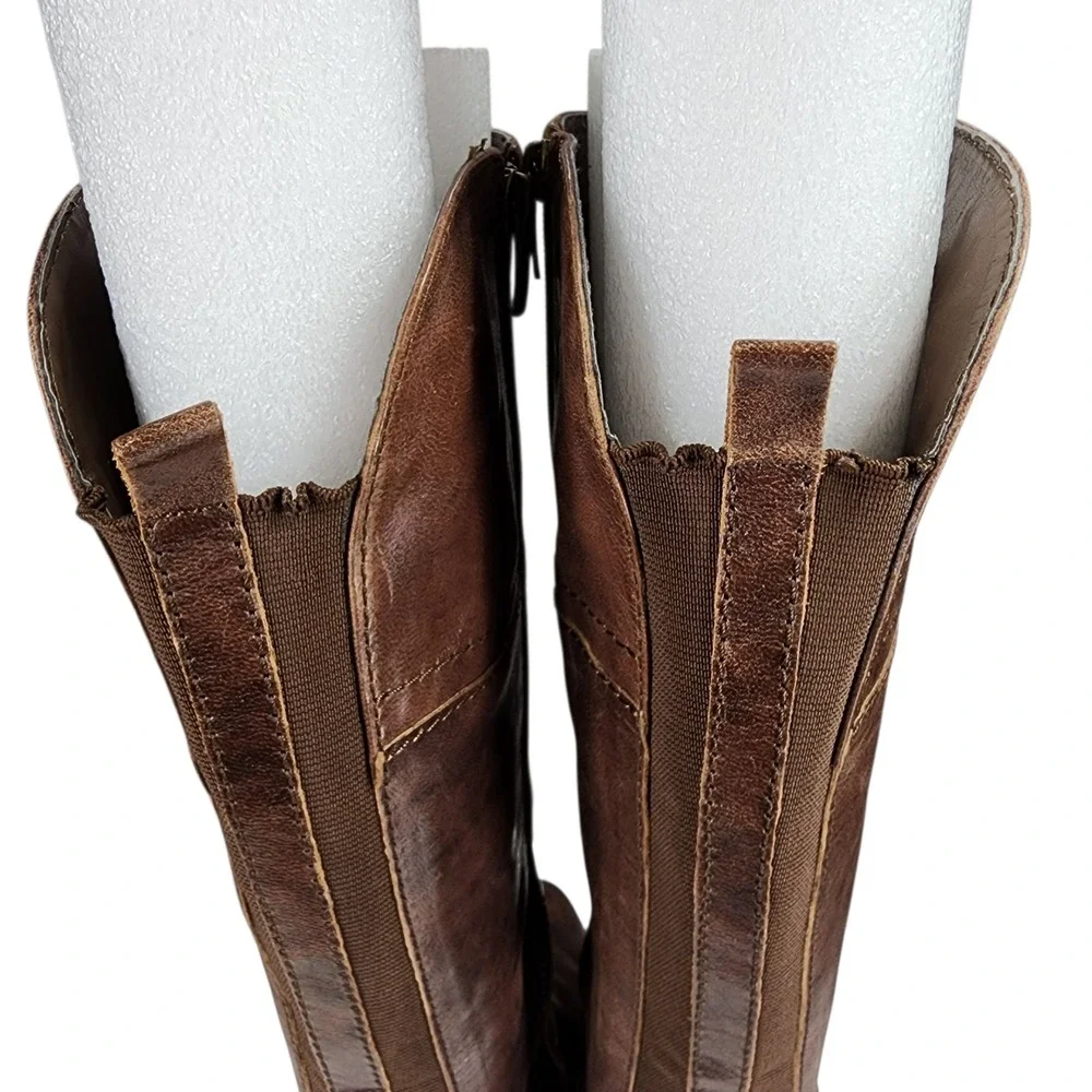 Marc Fisher Riding Boots 7M Women Stretch Zip Brown Leather Knee High Equestrian